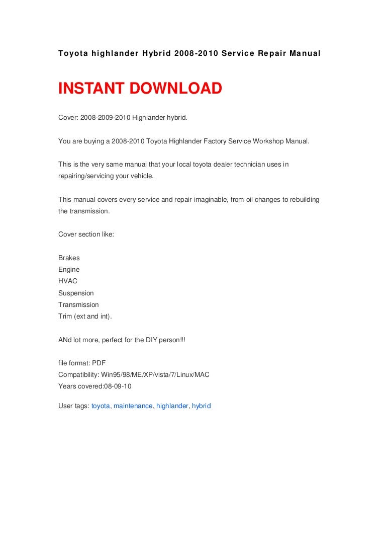 Toyota Highlander Service Manual: Repair Toyota Highlander Service Manual: Repair